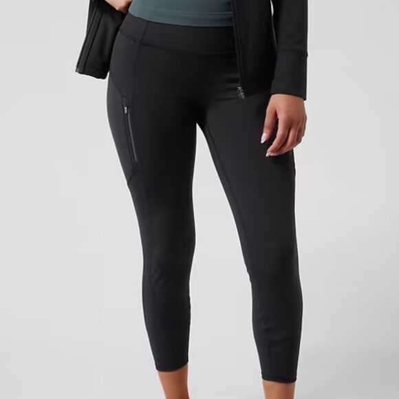 Athleta Black Rainier Capri Athletic Tight Legging Zip Pocket 7/8 Mid Rise Small - Picture 1 of 7